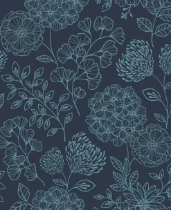 Sale Brewster/ASP 2975-26207 Ada Indigo Floral Wallpaper