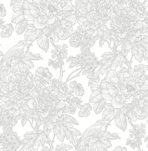Discount Brewster/ASP 2901-25412 Birds of Paraside Breeze Grey Floral Wallpaper