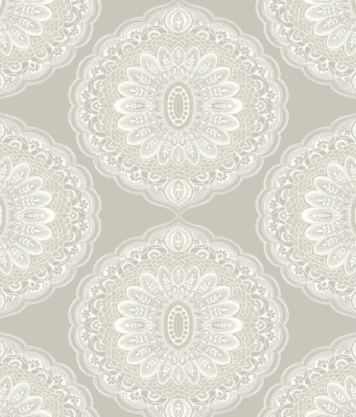 Outlet Brewster 3117-12301 Bolinas Grey Medallion Wallpaper