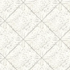 Outlet Brewster 2904-13091 Brandi White Tin Tile Wallpaper