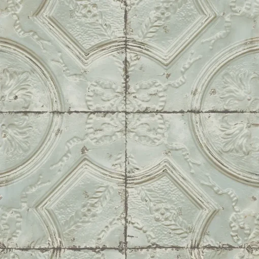 Clearance Brewster Deerfield Teal Vintage Tin Tile Wallpaper