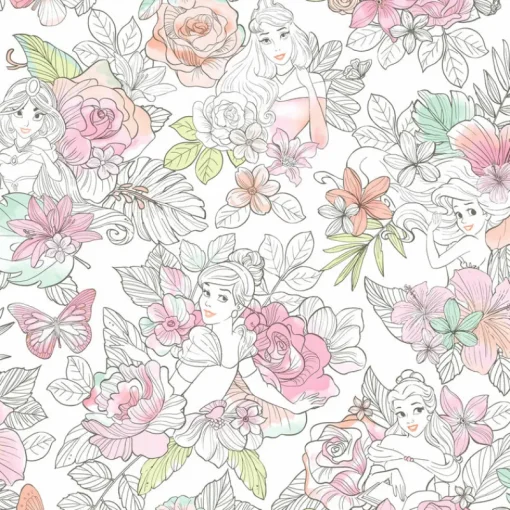 Sale York DI0966 Coral Disney Princess Royal Floral Wallpaper