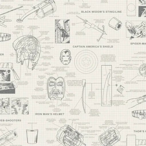 Sale York DI0937 Cream Marvels Heroes Schematics Wallpaper