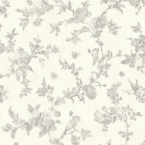 Outlet Brewster 3119-02193 French Nightingale Taupe Floral Scroll Wallpaper