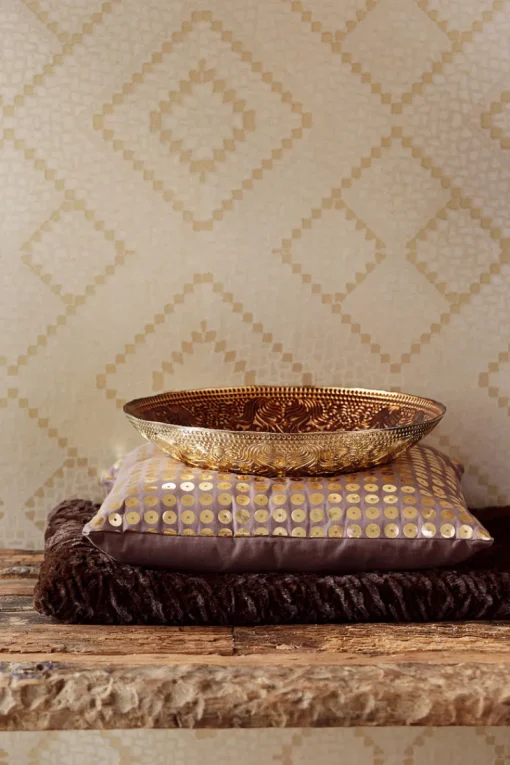 New Brewster Kilim Brass Aztec Diamond Wallpaper
