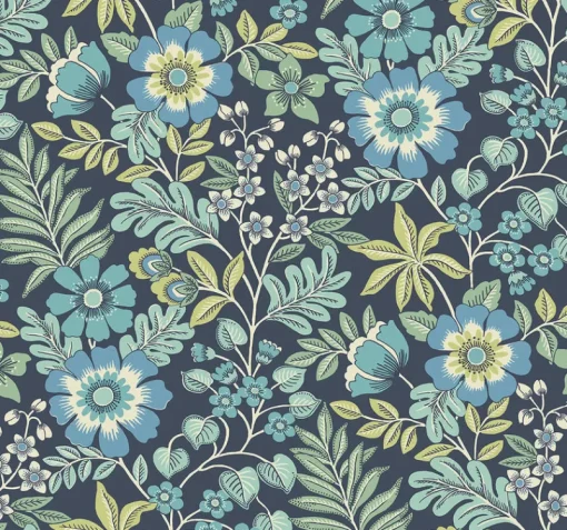 Hot Brewster/ASP 2970-87533 Voysey Navy Floral Wallpaper