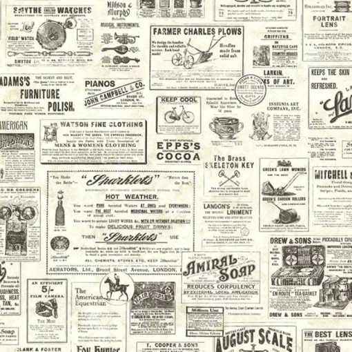 Brewster 3123-64271 Adamstown Cream Newspaper Classifieds Wallpaper