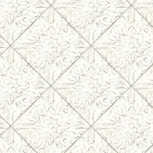 Brewster 3119-13091 Brandi White Metallic Faux Tile Wallpaper