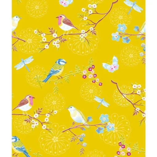 Brewster 375083 Marit Mustard Bird Wallpaper