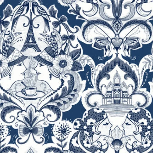 Brewster/ASP 2973-90885 Sadie Navy Parisian Damask Wallpaper