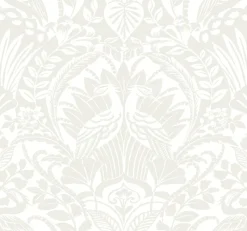 York BW3932 Neutral White Egret Damask Wallpaper