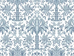 York DM5012 Blue Palmetto Palm Damask Wallpaper