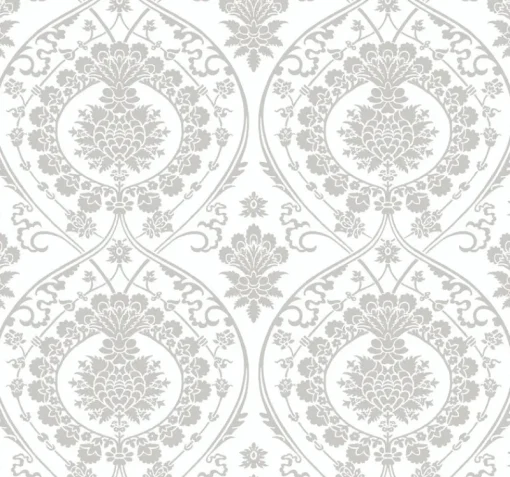 York DM4905 White Silver Imperial Damask Wallpaper