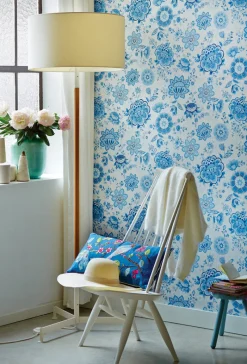 Brewster Kali Light Blue Folklore Chintz Wallpaper