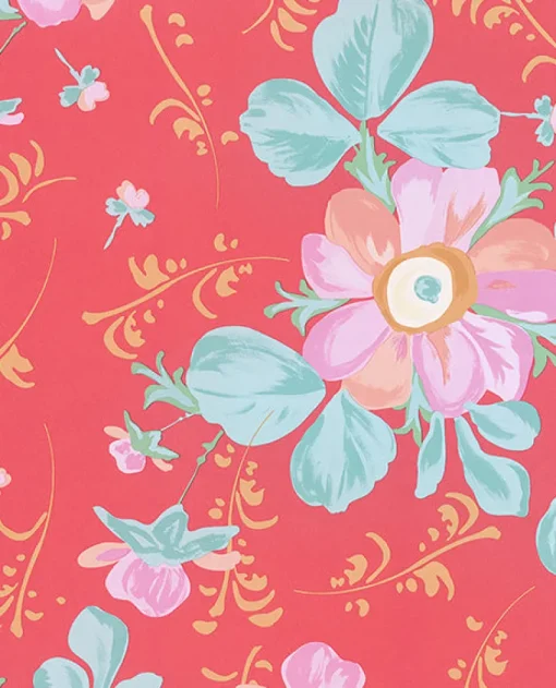 Brewster Lyse Coral Painted Flowers Wallpaper