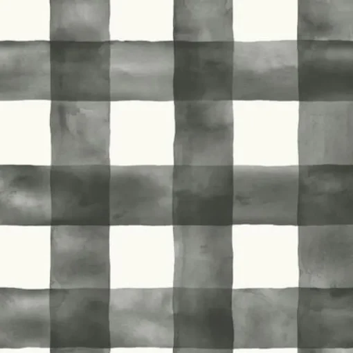Stock/York MH1516 Black Cream Joanna Gaines Watercolor Buffalo Check York Wallpaper