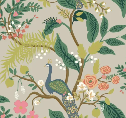 York RI5171 Linen Peacock Wallpaper