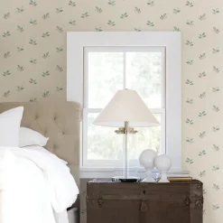 Brewster Sage Hill Leigh Coral Leaf Wallpaper