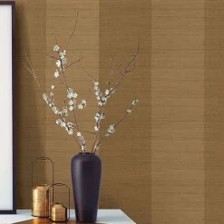 Brewster Yue Yan Olive Grasscloth Wallpaper